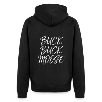 Buck Buck Elch Idee Outdoors Lustige Jagd Zitat - Unisex Premium Bio Zip Hoodie - Schwarz - Hinten - Nico (187cm)