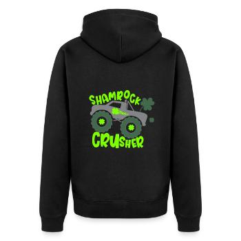 Kids Saint Patricks Day for Monster Truck Shamroc - Unisex Premium Organic Zip Hoodie - black - Back - Nico (187cm)