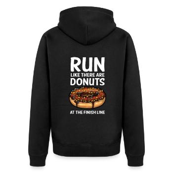 Drôle de course pour hommes Femmes Donut Ligne d’arrivée Mara - Veste à capuche bio Premium Unisexe - noir - Dos - Nico (187cm)