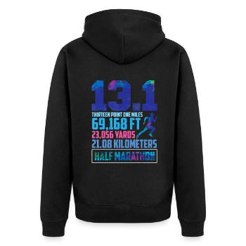 Halbmarathon 13,1 Meilen Laufläufer - Unisex Premium Bio Zip Hoodie - Schwarz - Hinten - Nico (187cm)