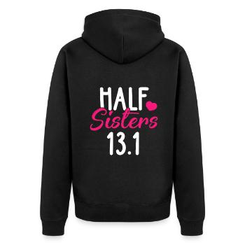 Laufshirt Halbschwestern 13.1 Marathon T-Shirts Chri - Unisex Premium Bio Zip Hoodie - Schwarz - Hinten - Nico (187cm)