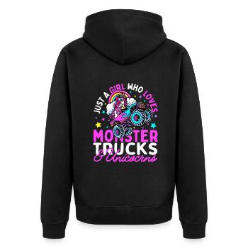Nur ein Mädchen, das Monstertrucks und Einhörner liebt - Unisex Premium Bio Zip Hoodie - Schwarz - Hinten - Nico (187cm)