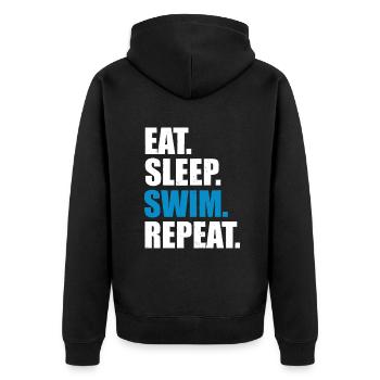 Essen Schlafen Schwimmen Wiederholung - Unisex Premium Bio Zip Hoodie - Schwarz - Hinten - Nico (187cm)