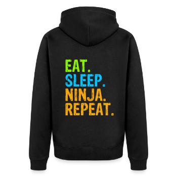 Eat Sleep Ninja Karate Repeat - Unisex Premium Organic Zip Hoodie - black - Back - Nico (187cm)