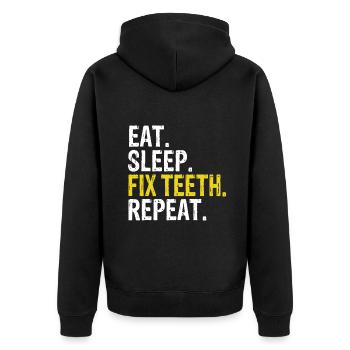 Essen Schlaf Zähne reparieren Zahnarzt wiederholen - Unisex Premium Bio Zip Hoodie - Schwarz - Hinten - Nico (187cm)