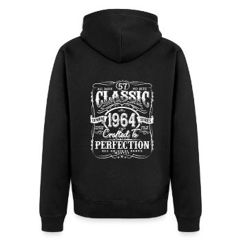 Jahrgang 1964 Limited Edition 57 Jahre alt 57. Bir - Unisex Premium Bio Zip Hoodie - Schwarz - Hinten - Nico (187cm)