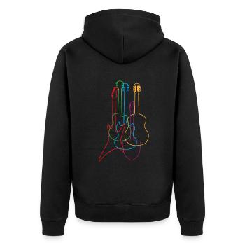 Farbige Gitarren Elektrisch Akustisch Klassik Giftco - Unisex Premium Bio Zip Hoodie - Schwarz - Hinten - Nico (187cm)