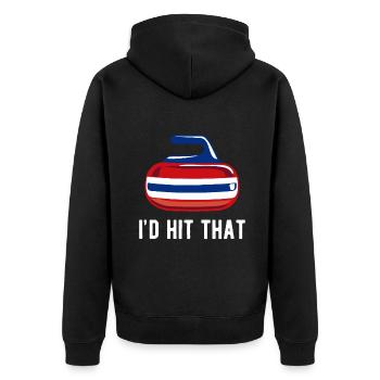 Drôle « I’d Hit That » équipe de curling balayant Rock Gi - Veste à capuche bio Premium Unisexe - noir - Dos - Nico (187cm)