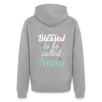 QUEENS GIRL NY NEW YORK Funny City Home Roots USAs - Unisex Premium Bio Zip Hoodie - Grau meliert - Hinten - Nico (187cm)