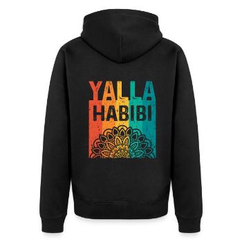 Yalla Habibi let's go my friend Arabic - Unisex Premium Organic Zip Hoodie - black - Back - Nico (187cm)