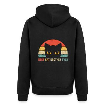 Vintage Beste Katze Bruder aller Zeiten Kitty Kätzchen Liebhaber F - Unisex Premium Bio Zip Hoodie - Schwarz - Hinten - Nico (187cm)