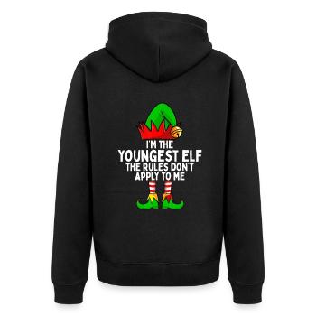 Ich bin der jüngste Elf Passende Familie Weihnachten - Unisex Premium Bio Zip Hoodie - Schwarz - Hinten - Nico (187cm)