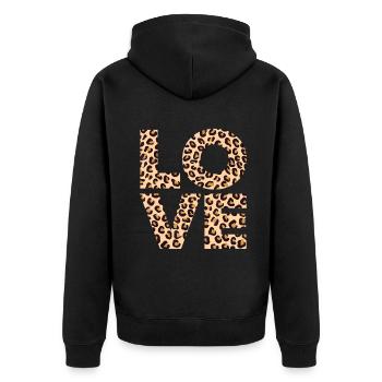 Liebesherz Geschenk mit Leopardenmuster | Cooles Leopard Geschenk - Unisex Premium Bio Zip Hoodie - Schwarz - Hinten - Nico (187cm)