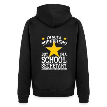 Superheld & Schulsekretär Lustig - Unisex Premium Bio Zip Hoodie - Schwarz - Hinten - Nico (187cm)