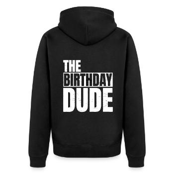 Le mec d’anniversaire | Fête d’anniversaire Appariement familial - Veste à capuche bio Premium Unisexe - noir - Dos - Nico (187cm)