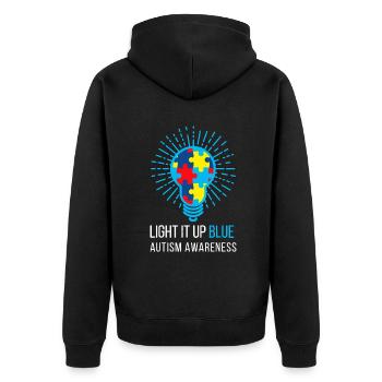 Light It Up Blue Autism Awareness Ribbon Puzzle Pi - Unisex Premium Organic Zip Hoodie - black - Back - Nico (187cm)