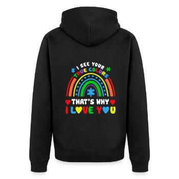 Puzzle Rainbow Im April Tragen Wir Blau Autismus Awaren - Unisex Premium Bio Zip Hoodie - Schwarz - Hinten - Nico (187cm)