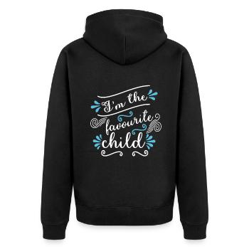 Ich bin das Lieblingskind Lustiger Witz Familien-Matching - Unisex Premium Bio Zip Hoodie - Schwarz - Hinten - Nico (187cm)