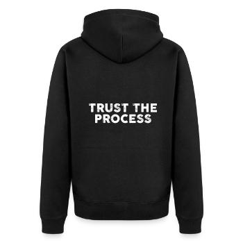 Vertrauen Sie dem Prozess Sport-Slogan Motivierend - Unisex Premium Bio Zip Hoodie - Schwarz - Hinten - Nico (187cm)