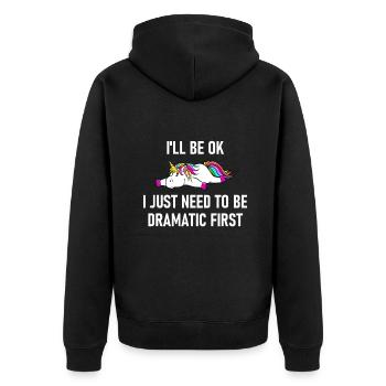 Einhorn: Ich werde in Ordnung sein, ich muss nur dramatische Tannen sein - Unisex Premium Bio Zip Hoodie - Schwarz - Hinten - Nico (187cm)