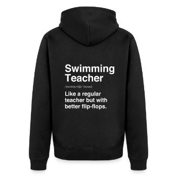 Schwimmlehrer Lustige Definition Schwimmtrainer Coa - Unisex Premium Bio Zip Hoodie - Schwarz - Hinten - Nico (187cm)