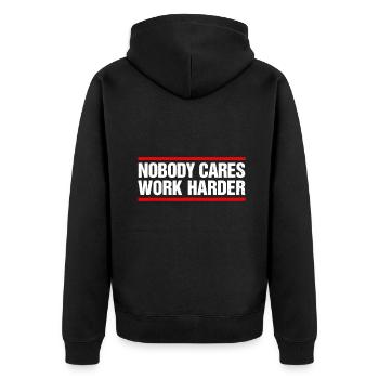 Niemand kümmert sich darum, härter zu arbeiten Fitness Workout Fitnessstudioniemand - Unisex Premium Bio Zip Hoodie - Schwarz - Hinten - Nico (187cm)