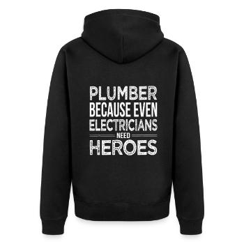 Klempner, weil auch Elektriker Helden brauchen Funn - Unisex Premium Bio Zip Hoodie - Schwarz - Hinten - Nico (187cm)