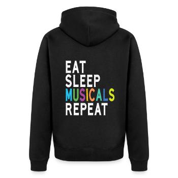 Eat Sleep Musicals Repeat, Broadway Schauspiel Geschenke,t - Unisex Premium Bio Zip Hoodie - Schwarz - Hinten - Nico (187cm)