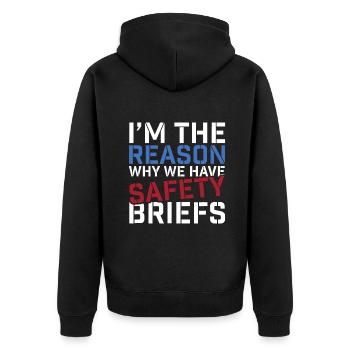 Ich bin der Grund, warum wir Sicherheitsbriefe haben - Unisex Premium Bio Zip Hoodie - Schwarz - Hinten - Nico (187cm)