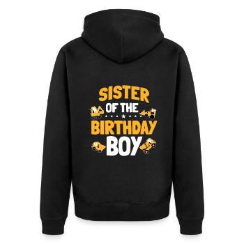 Schwester des Geburtstagskindes Bauarbeiters BDA - Unisex Premium Bio Zip Hoodie - Schwarz - Hinten - Nico (187cm)
