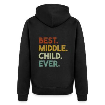 Mittleres Kind Retro-Stil Jüngster Mittlerer Ältester Si - Unisex Premium Bio Zip Hoodie - Schwarz - Hinten - Nico (187cm)