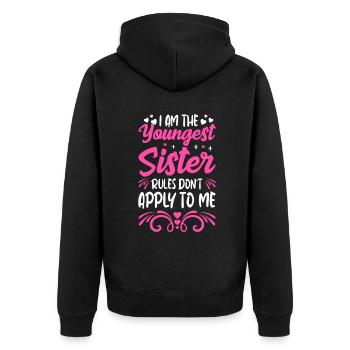 Drôle de frère et de sœur Anniversaire Sœur Rules I Am The Young - Veste à capuche bio Premium Unisexe - noir - Dos - Nico (187cm)