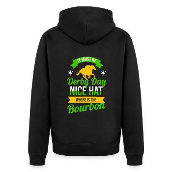 Lustiges Pferderennen Es muss Derby-Tag sein KY Derby H - Unisex Premium Bio Zip Hoodie - Schwarz - Hinten - Nico (187cm)