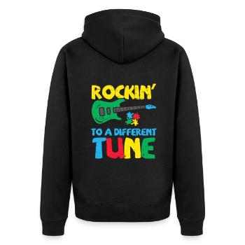 Rockin To Different Tune Guitar Autism Awareness M - Veste à capuche bio Premium Unisexe - noir - Dos - Nico (187cm)