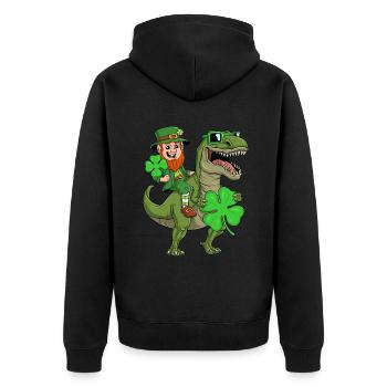 St Patricks Day Leprechaun Riding T Rex Funny Dino - Veste à capuche bio Premium Unisexe - noir - Dos - Nico (187cm)