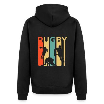 Vintage 1970er Jahre Stil Rugby, Rugby Sport Geschenk - Unisex Premium Bio Zip Hoodie - Schwarz - Hinten - Nico (187cm)