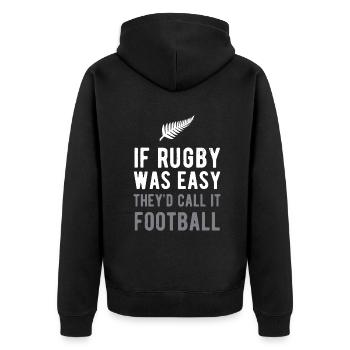 Lustiges Rugby Silver Farn Fußball Neuseeland NZ Sp - Unisex Premium Bio Zip Hoodie - Schwarz - Hinten - Nico (187cm)