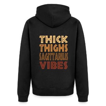 Dicke Oberschenkel Sagittarius Vibes Melanin Schwarz Frauen - Unisex Premium Bio Zip Hoodie - Schwarz - Hinten - Nico (187cm)