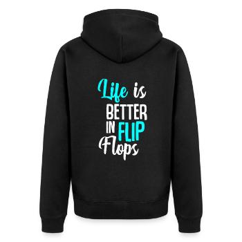 Das Leben ist besser in Flip Flops Sommerurlaub Vacati - Unisex Premium Bio Zip Hoodie - Schwarz - Hinten - Nico (187cm)