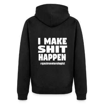 Ich mache Scheiße Lustig Kacken Witz Gastroentero - Unisex Premium Bio Zip Hoodie - Schwarz - Hinten - Nico (187cm)