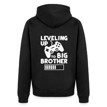 Auf dem Weg zum großen Bruder - Geschwisterbruder gamin - Unisex Premium Bio Zip Hoodie - Schwarz - Hinten - Nico (187cm)