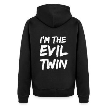 Ich bin der böse Zwilling lustige Halloween-Geschwister Matchin - Unisex Premium Bio Zip Hoodie - Schwarz - Hinten - Nico (187cm)