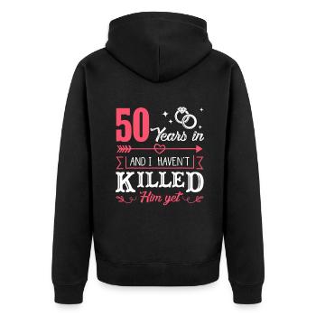 50 ans et je ne l’ai pas encore tué drôle - Veste à capuche bio Premium Unisexe - noir - Dos - Nico (187cm)
