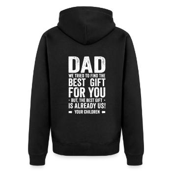 Mens Best Dad From Daughter Son Siblings Teens Pap - Unisex Premium Organic Zip Hoodie - black - Back - Nico (187cm)