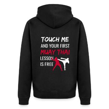 Lustiges Muay Thai - Muay Thai Sensei Dojo - Unisex Premium Bio Zip Hoodie - Schwarz - Hinten - Nico (187cm)