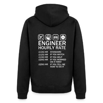 Ingenieur Stundensatz Preisdiagramm Arbeitspreise - Unisex Premium Bio Zip Hoodie - Schwarz - Hinten - Nico (187cm)