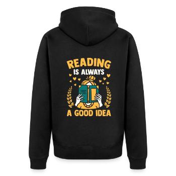 Bookworm & Reading Lover Book Addict - Unisex Premium Organic Zip Hoodie - black - Back - Nico (187cm)