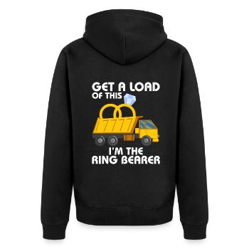 Holen Sie sich eine Ladung davon Ich bin die Ringträger-Hochzeit - Unisex Premium Bio Zip Hoodie - Schwarz - Hinten - Nico (187cm)