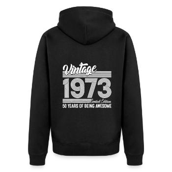 50 Jahre Vintage 1973 Limited Edition 50th Bir - Unisex Premium Bio Zip Hoodie - Schwarz - Hinten - Nico (187cm)
