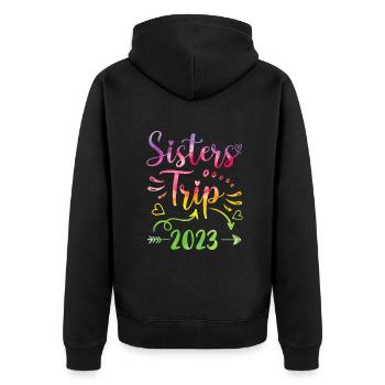 Batik-Schwestern-Roadtrip 2023, Woche der süßen Schwestern - Unisex Premium Bio Zip Hoodie - Schwarz - Hinten - Nico (187cm)
